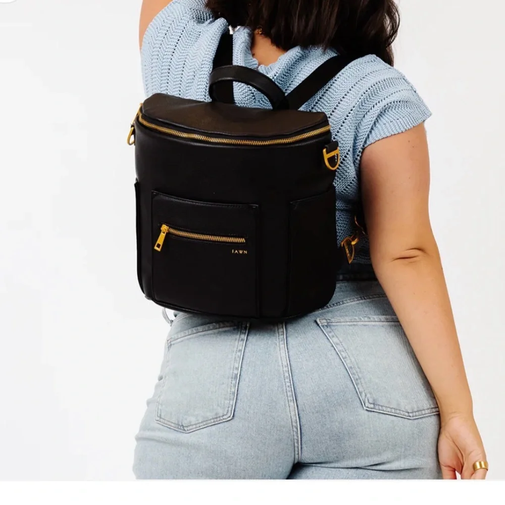 Fawn Design Black Croc-Embossed Leather Crossbody Backpack